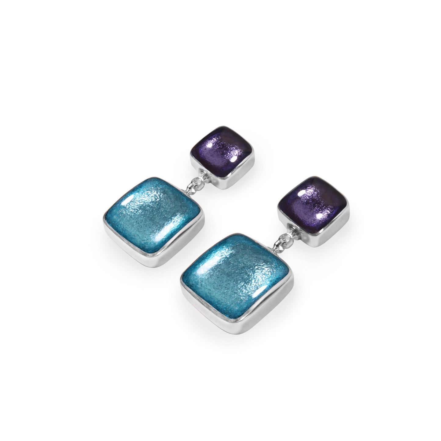 Bluebell Aluminium Squares Shiny Double Drop Stud Earrings | The Jewellery Stop