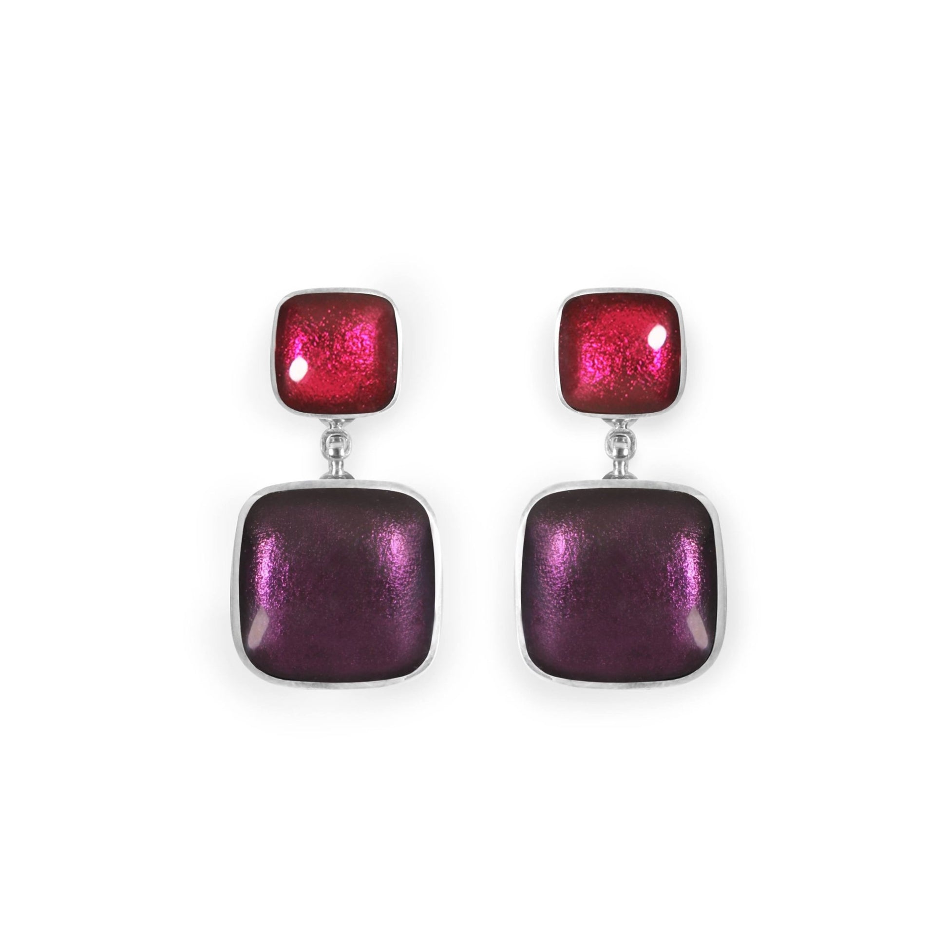 Rainbow Aluminium Squares Shiny Double Drop Stud Earrings | The Jewellery Stop