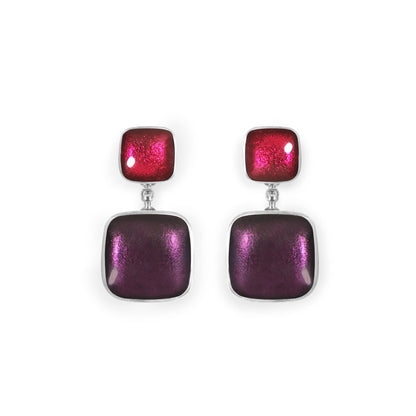 Rainbow Aluminium Squares Shiny Double Drop Stud Earrings | The Jewellery Stop