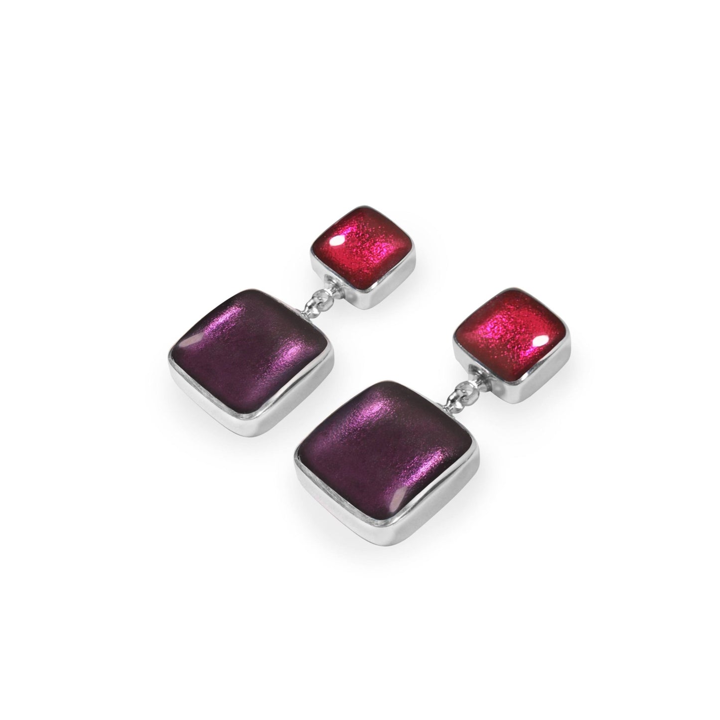 Rainbow Aluminium Squares Shiny Double Drop Stud Earrings | The Jewellery Stop