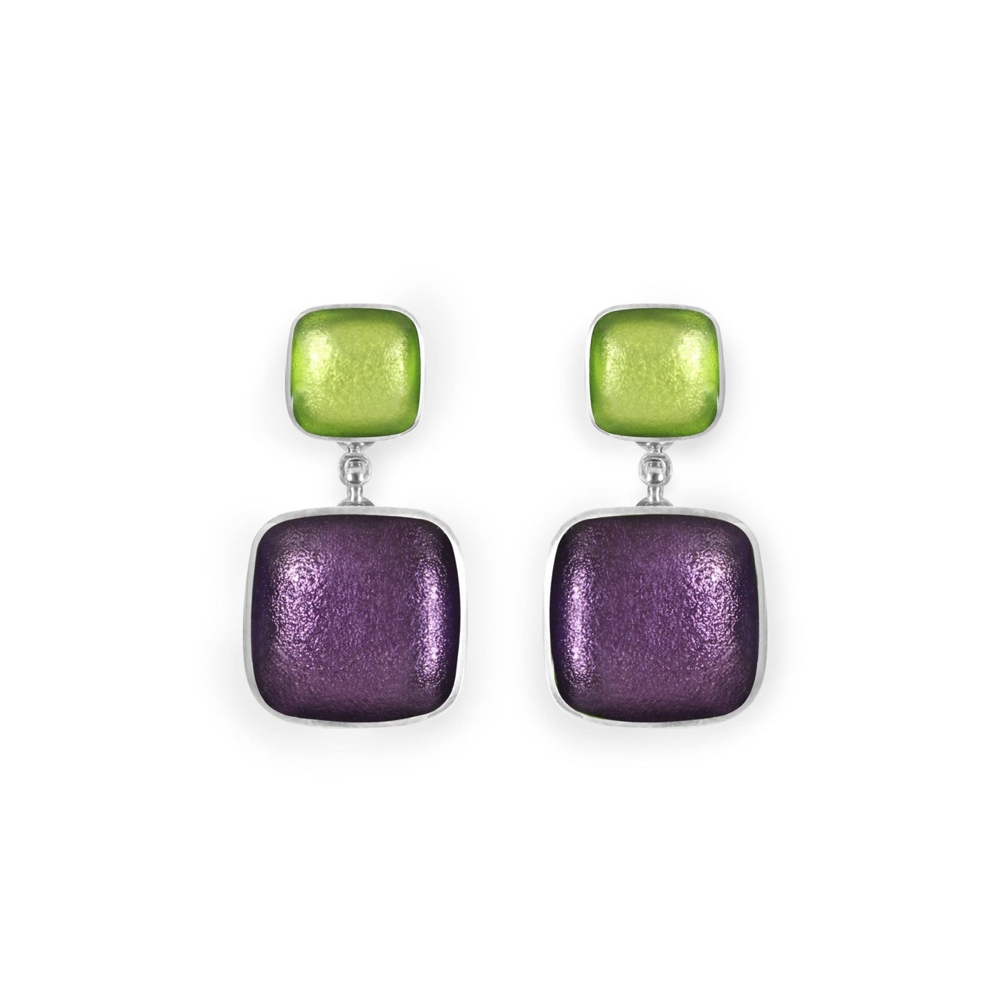 Sherbet Aluminium Squares Shiny Double Drop Stud Earrings | The Jewellery Stop