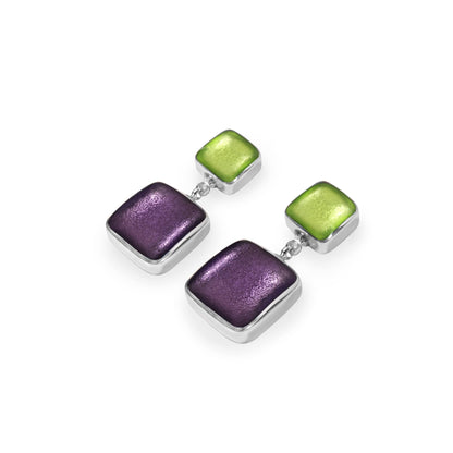 Sherbet Aluminium Squares Shiny Double Drop Stud Earrings | The Jewellery Stop