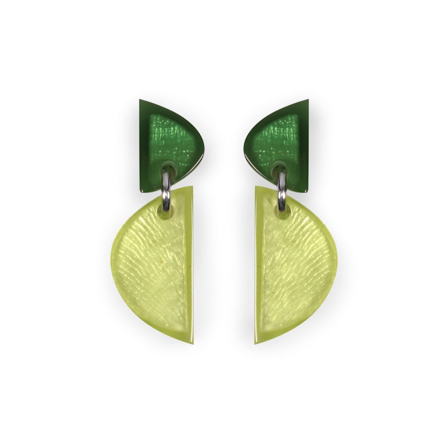 Kiwi Semi Circles Shiny Double Drop Stud Earrings | The Jewellery Stop