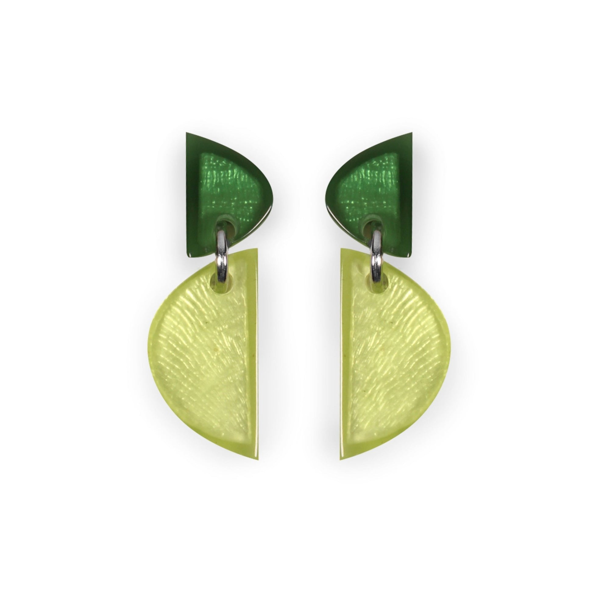 Kiwi Semi Circles Shiny Double Drop Stud Earrings | The Jewellery Stop