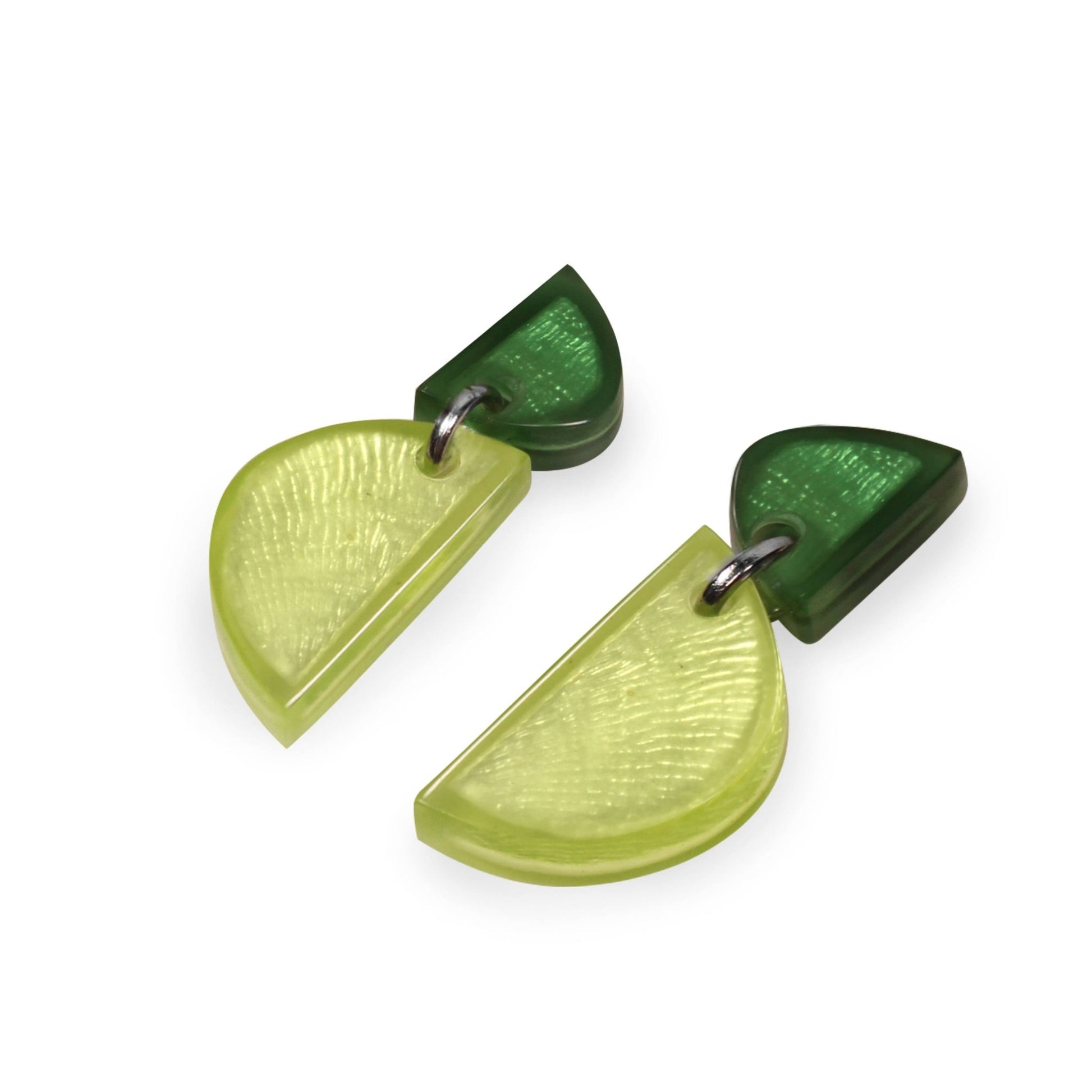 Kiwi Semi Circles Shiny Double Drop Stud Earrings | The Jewellery Stop