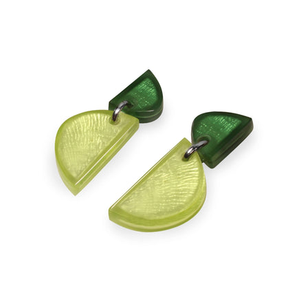 Kiwi Semi Circles Shiny Double Drop Stud Earrings | The Jewellery Stop