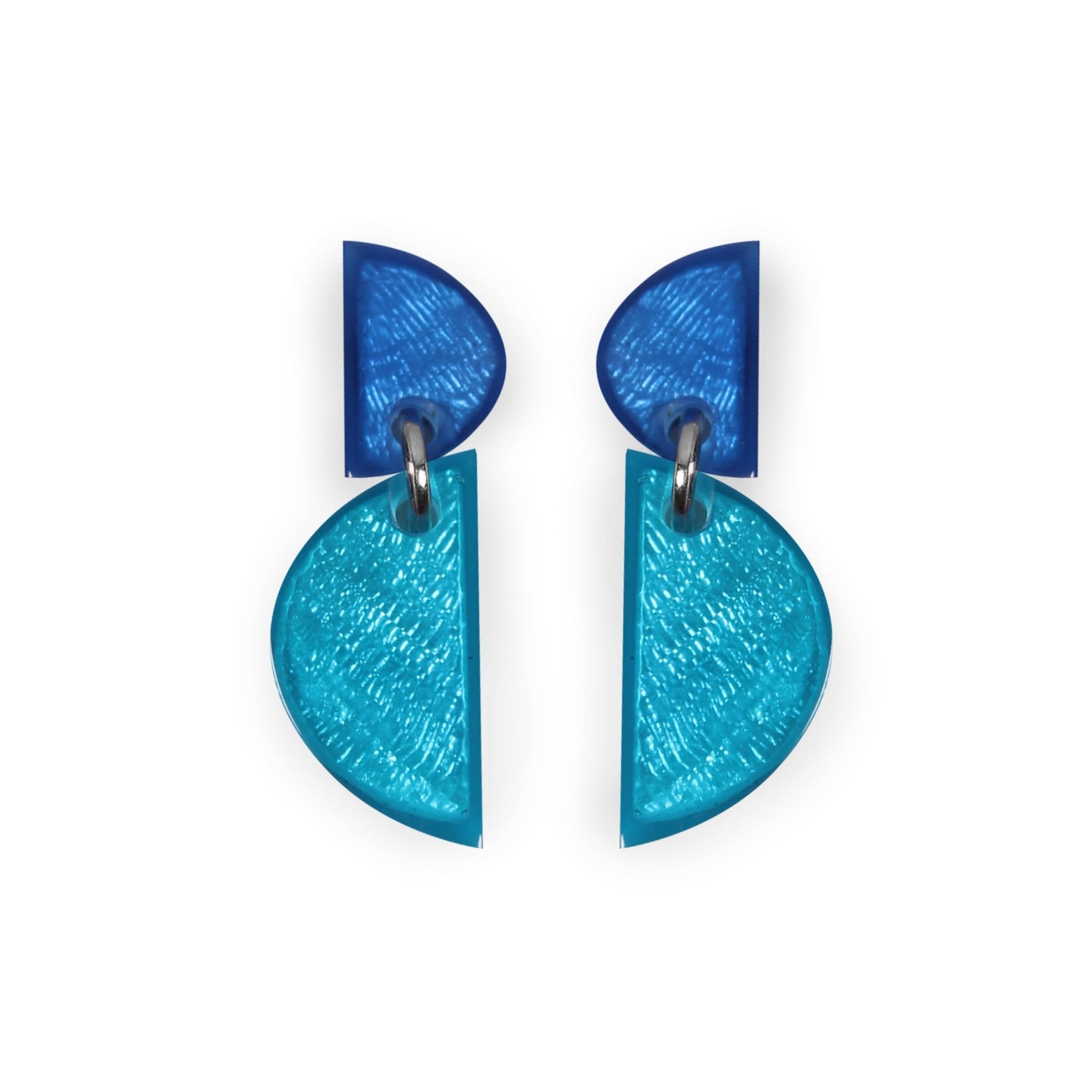 Turquoise Semi Circles Shiny Double Drop Stud Earrings | The Jewellery Stop