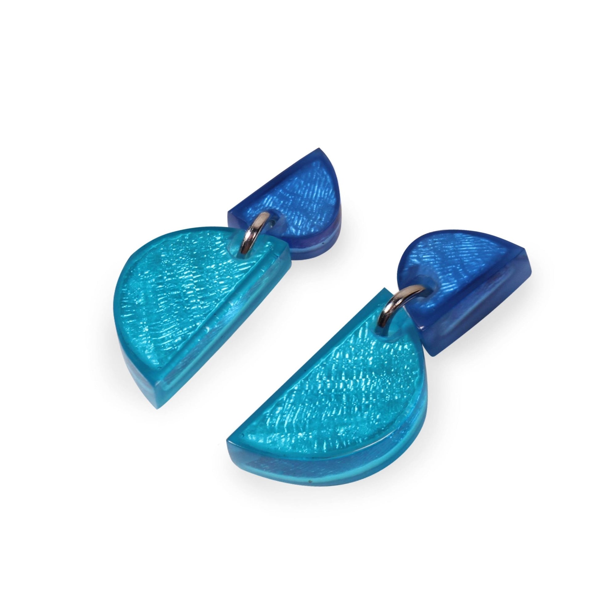 Turquoise Semi Circles Shiny Double Drop Stud Earrings | The Jewellery Stop