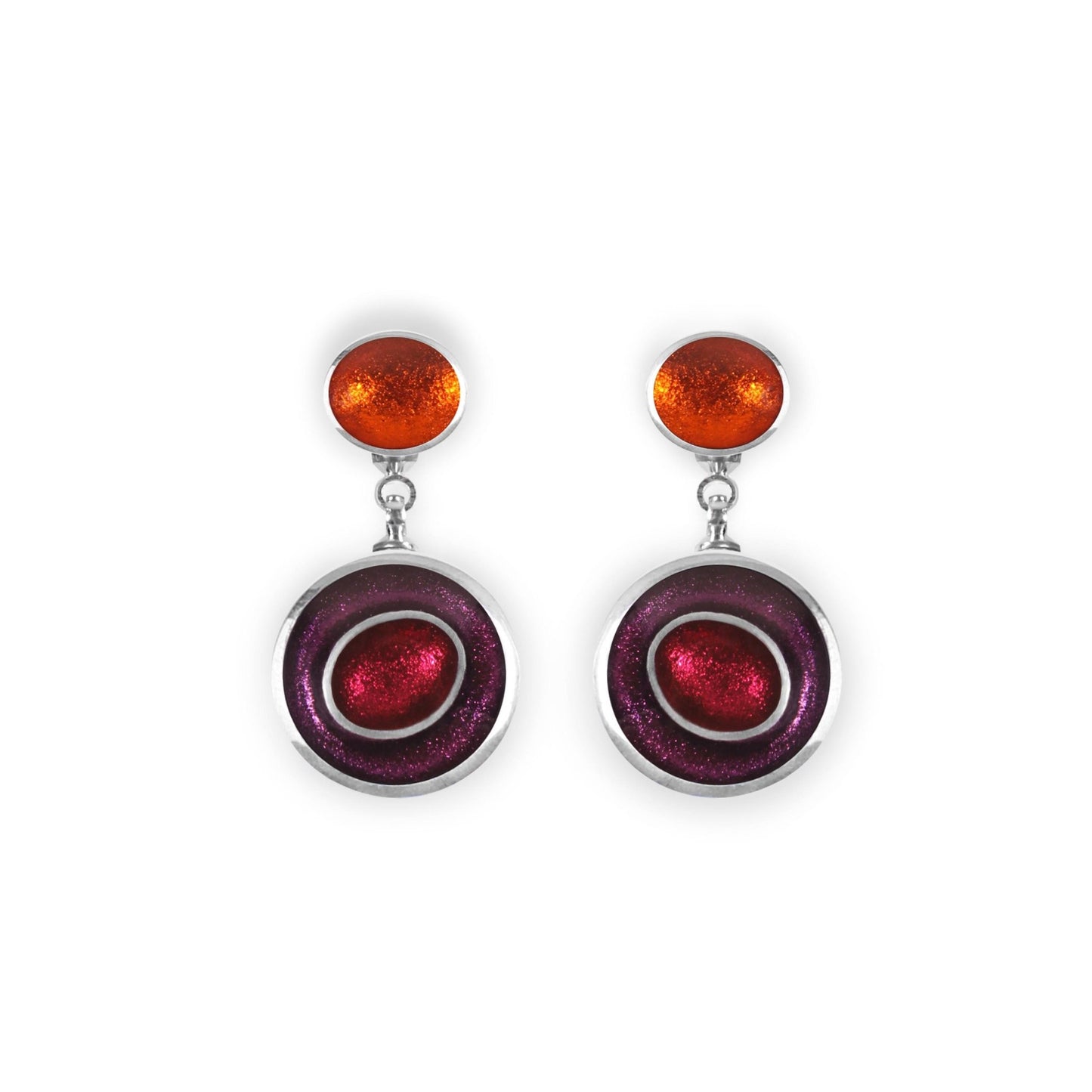 Rainbow Organic Circles Shiny Double Drop Stud Earrings | The Jewellery Stop