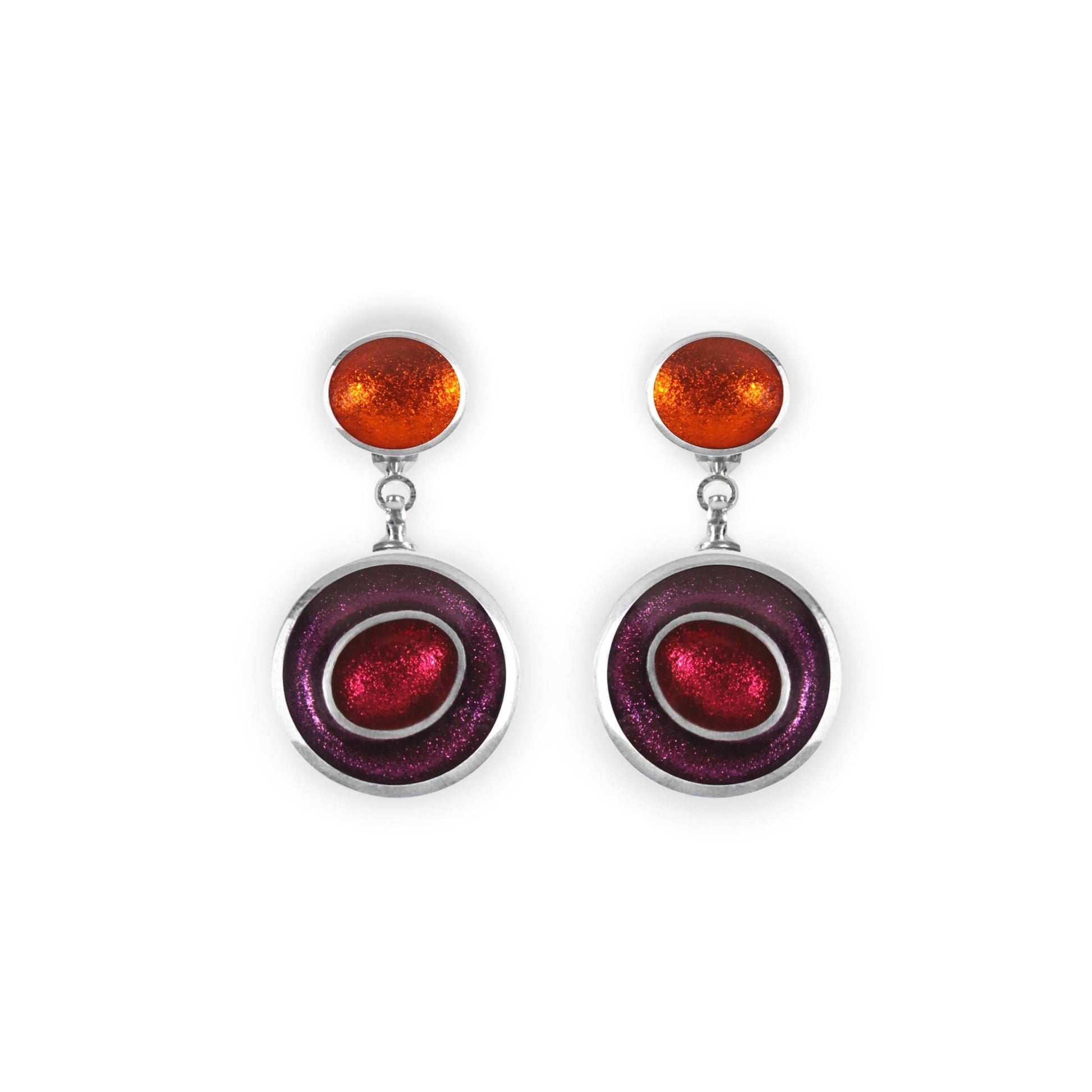 Rainbow Organic Circles Shiny Double Drop Stud Earrings | The Jewellery Stop