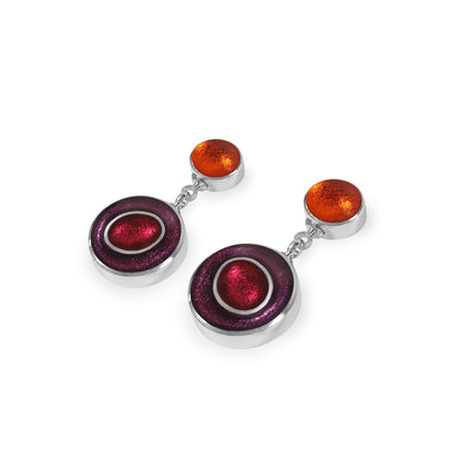 Rainbow Organic Circles Shiny Double Drop Stud Earrings | The Jewellery Stop