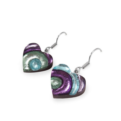 Bluebell Heart Swirl Shiny Asymmetrical Fish Hook Earrings | The Jewellery Stop