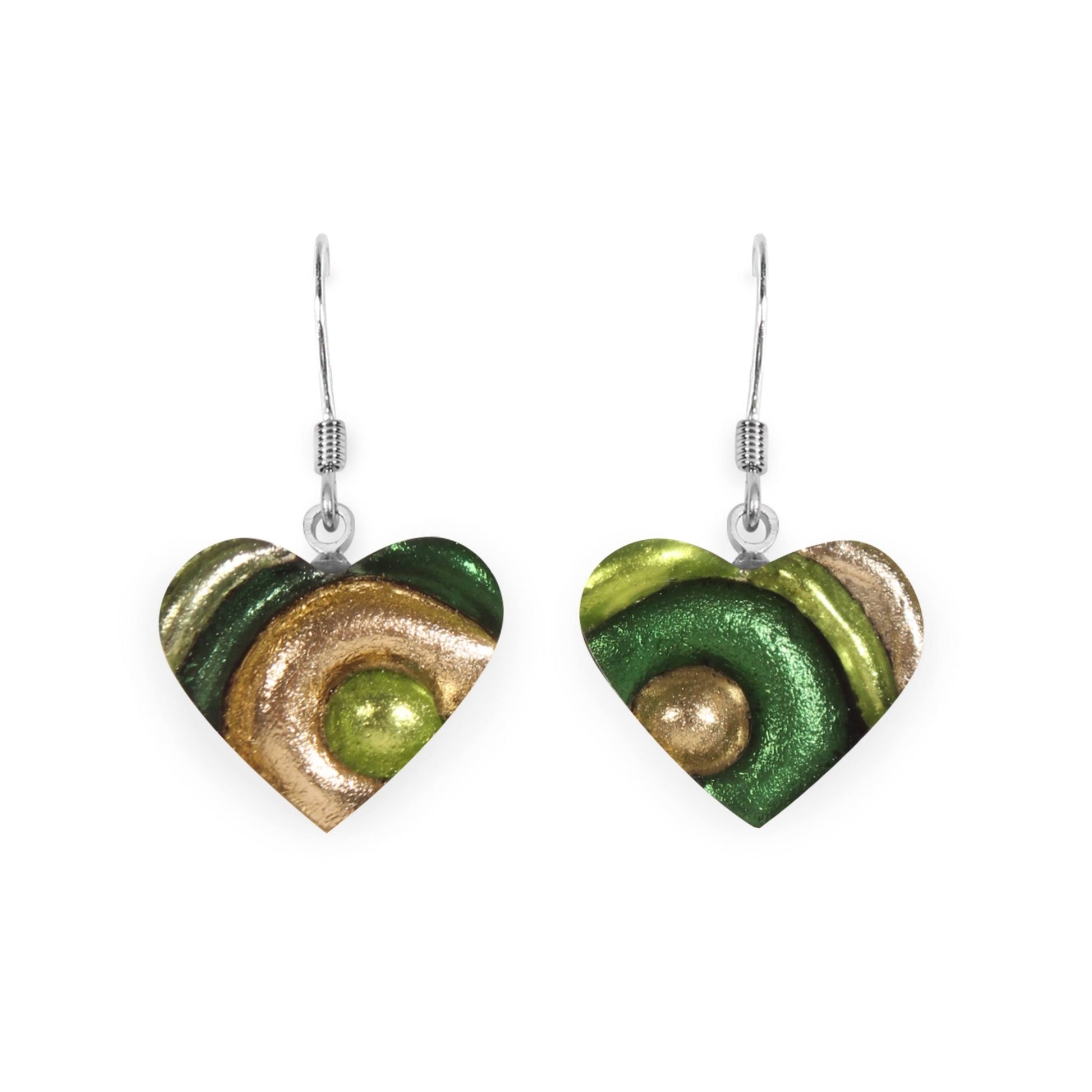 Kiwi Heart Swirl Shiny Asymmetrical Fish Hook Earrings | The Jewellery Stop