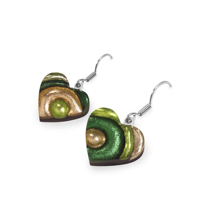 Kiwi Heart Swirl Shiny Asymmetrical Fish Hook Earrings | The Jewellery Stop