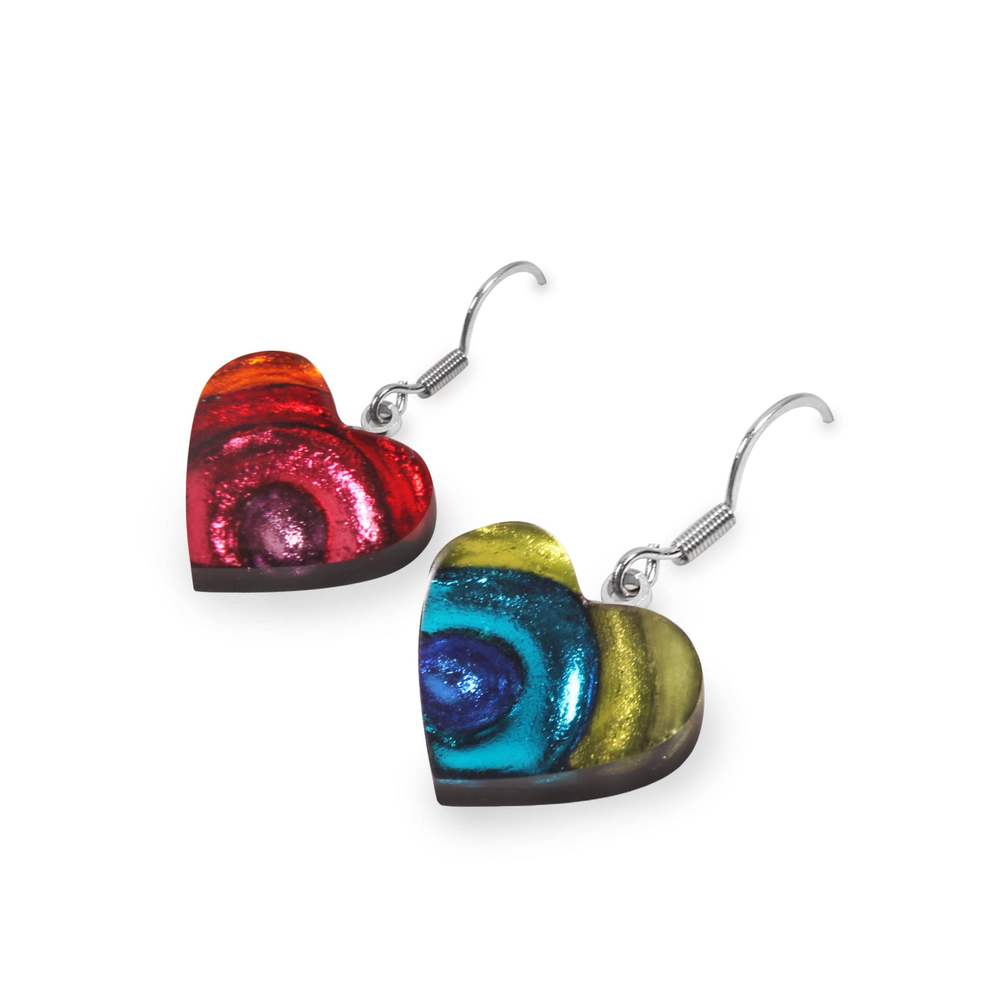 Rainbow Heart Swirl Shiny Asymmetrical Fish Hook Earrings – The