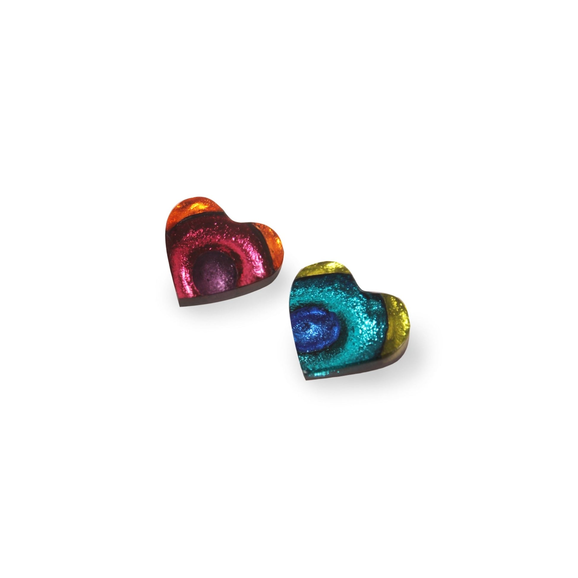 Rainbow Heart Swirl Shiny Asymmetrical Stud Earrings | The Jewellery Stop