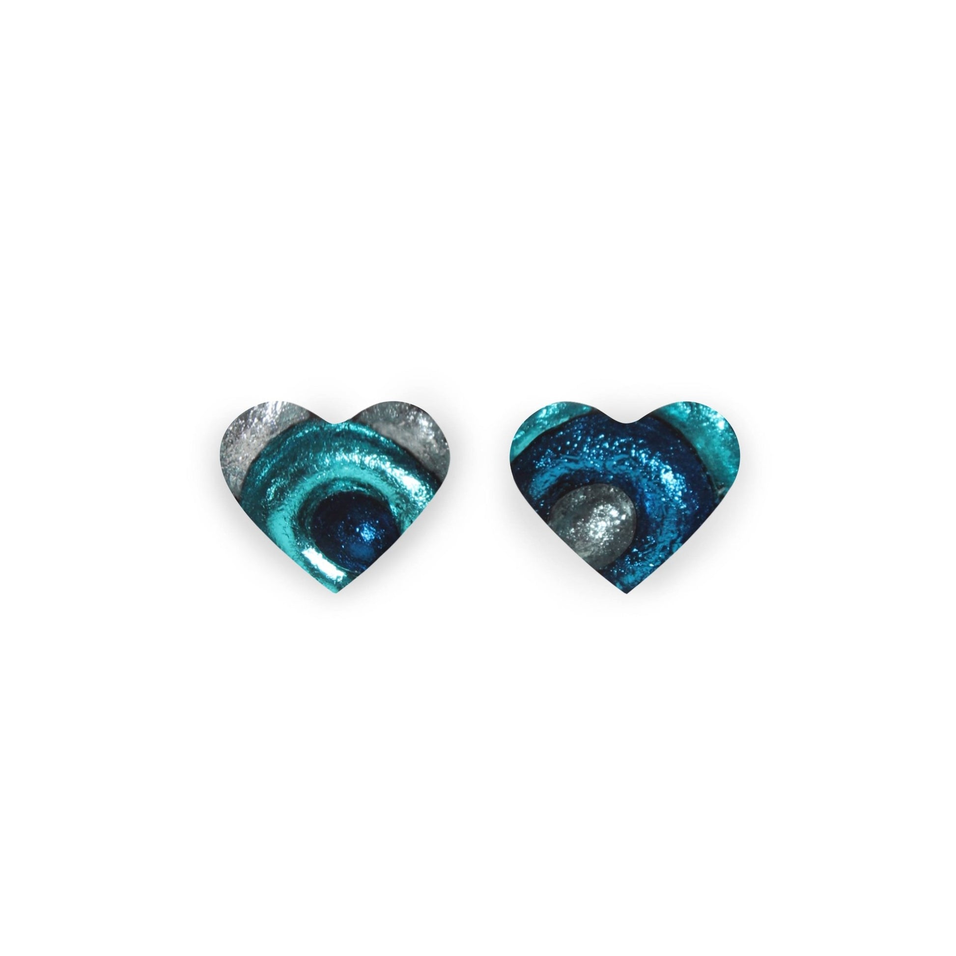 Teal Heart Swirl Shiny Asymmetrical Stud Earrings | The Jewellery Stop