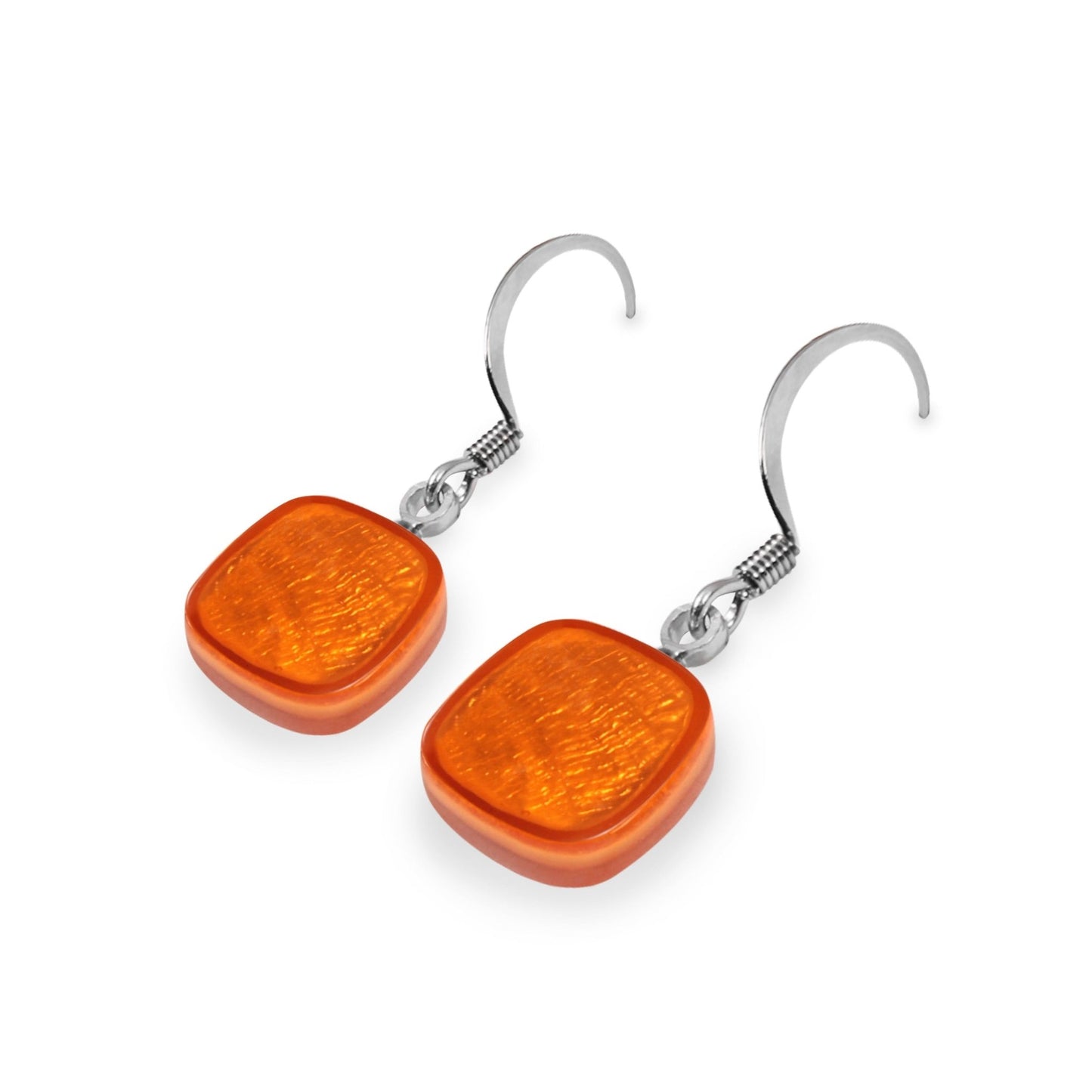 Orange Shell Cubes Shiny Fish Hook Earrings | The Jewellery Stop