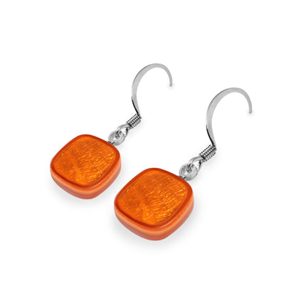 Orange Shell Cubes Shiny Fish Hook Earrings | The Jewellery Stop