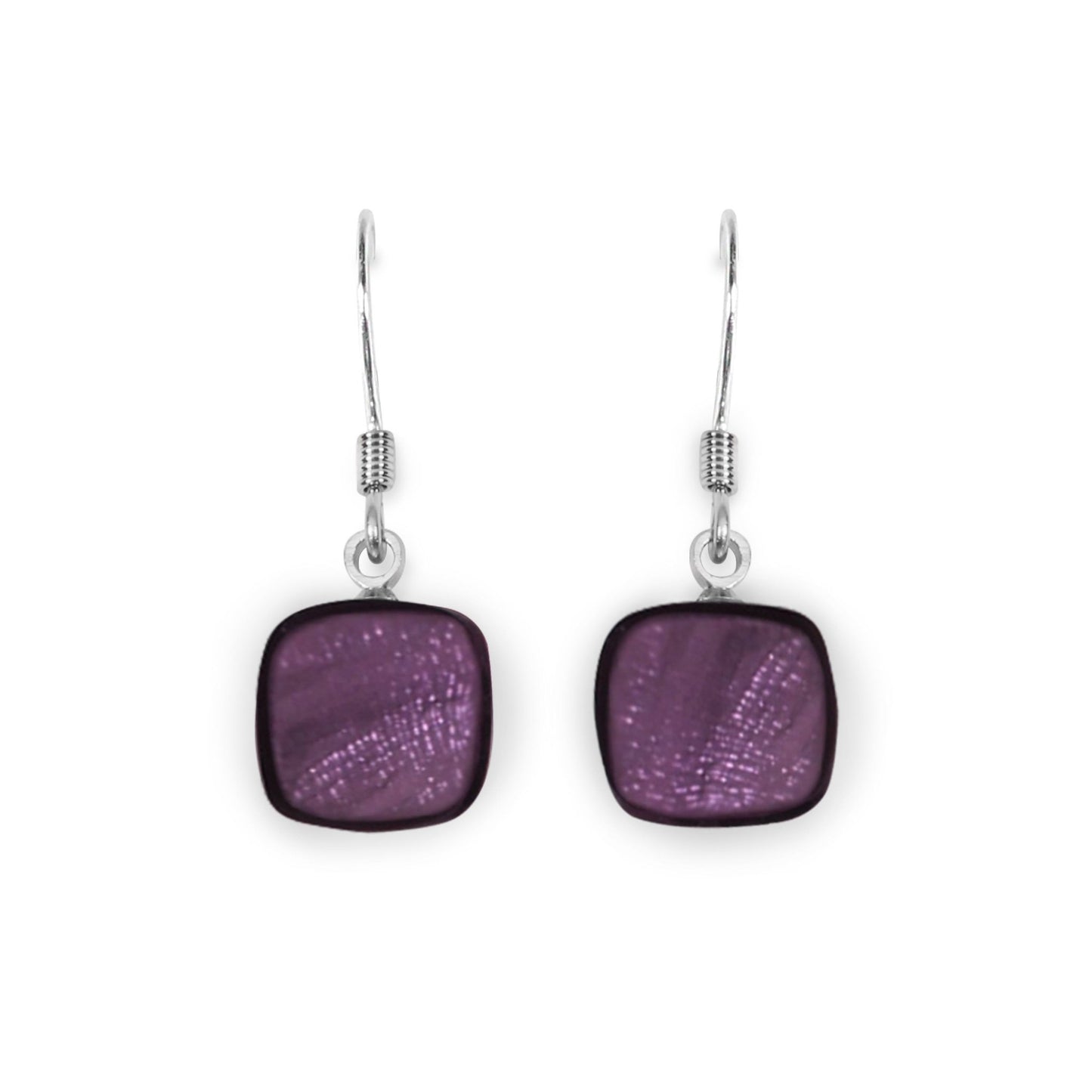 Purple Shell Cubes Shiny Fish Hook Earrings | The Jewellery Stop