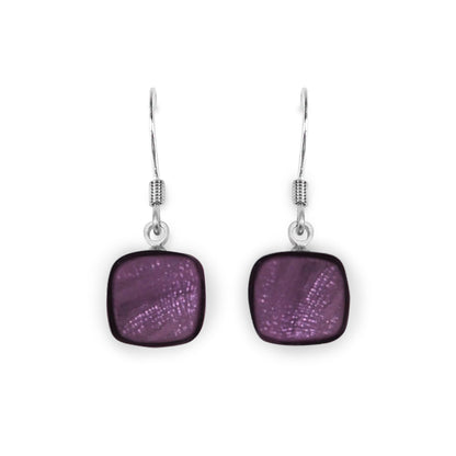 Purple Shell Cubes Shiny Fish Hook Earrings | The Jewellery Stop