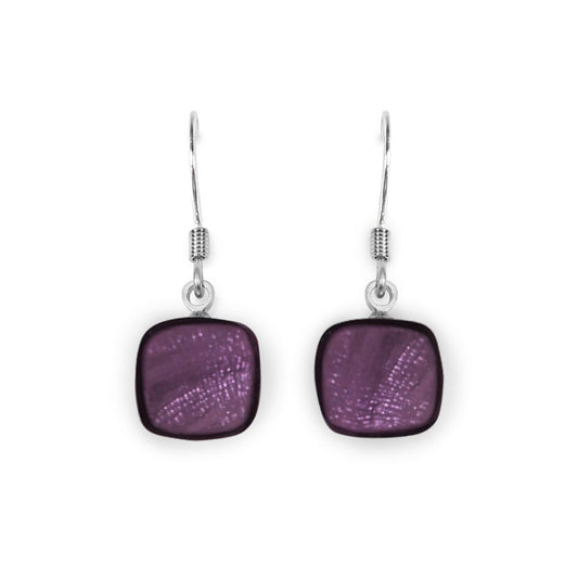 Purple Shell Cubes Shiny Fish Hook Earrings | The Jewellery Stop