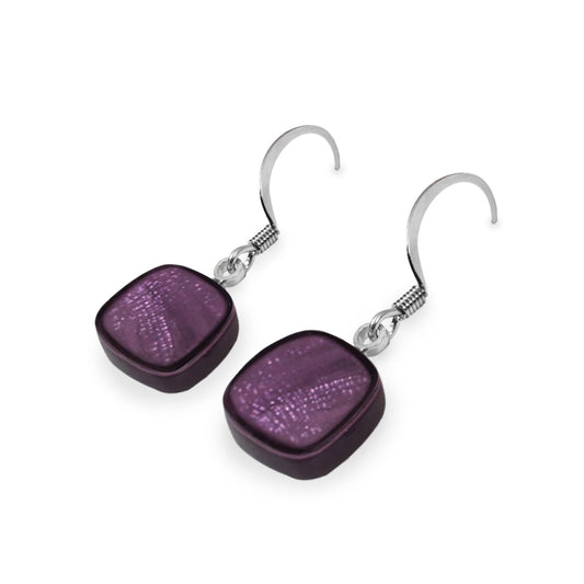 Purple Shell Cubes Shiny Fish Hook Earrings | The Jewellery Stop