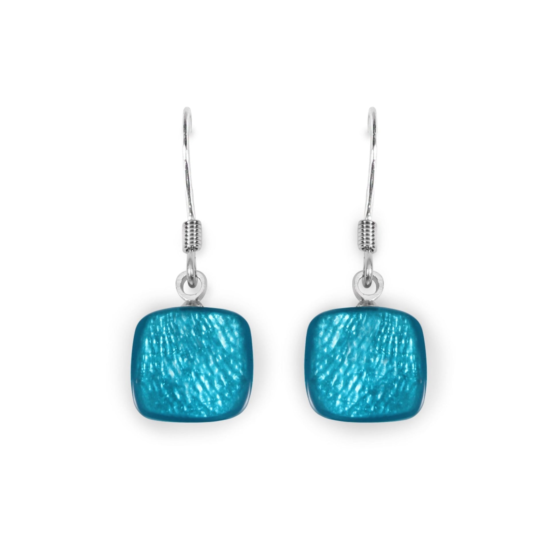Turquoise Shell Cubes Shiny Fish Hook Earrings | The Jewellery Stop