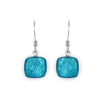 Turquoise Shell Cubes Shiny Fish Hook Earrings | The Jewellery Stop