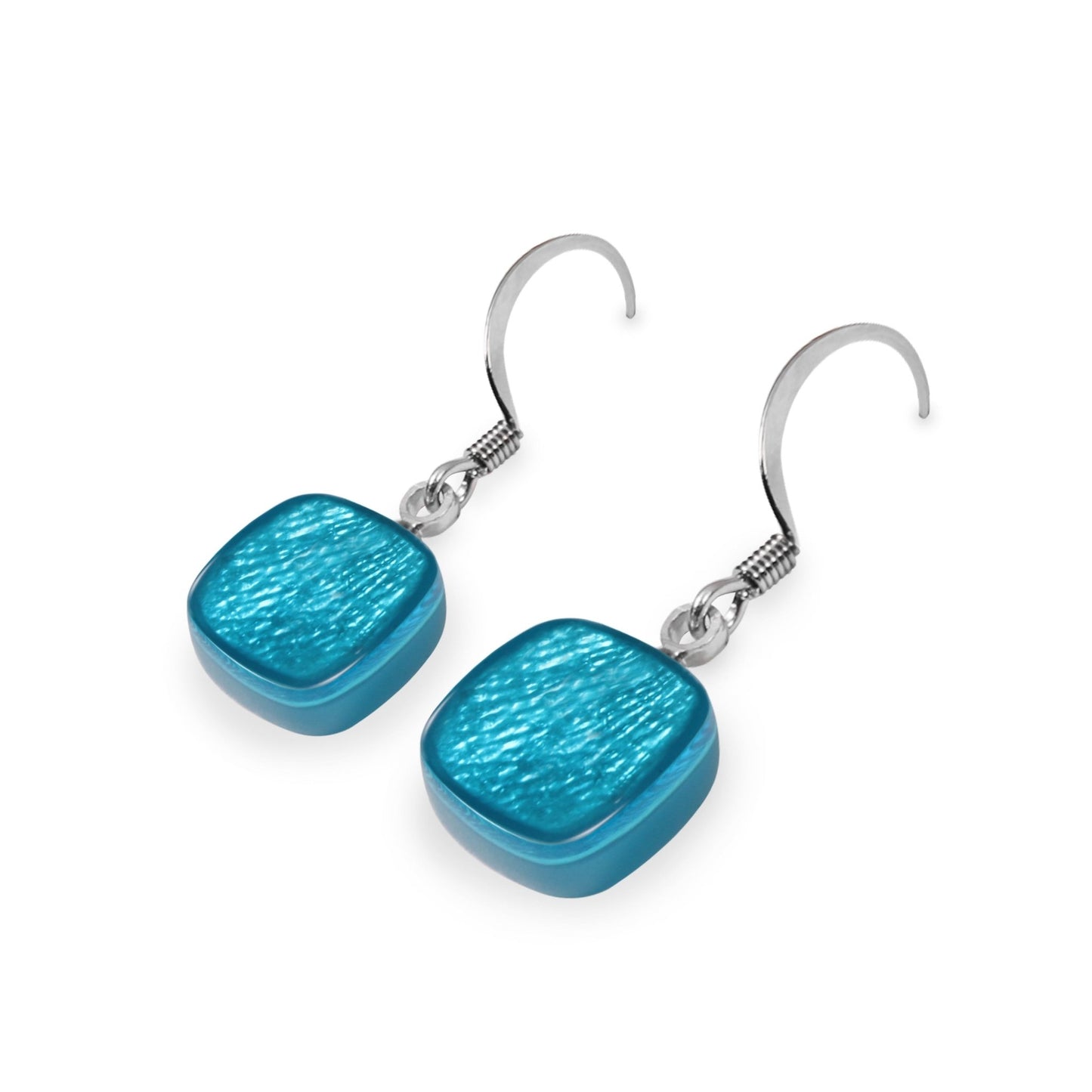 Turquoise Shell Cubes Shiny Fish Hook Earrings | The Jewellery Stop