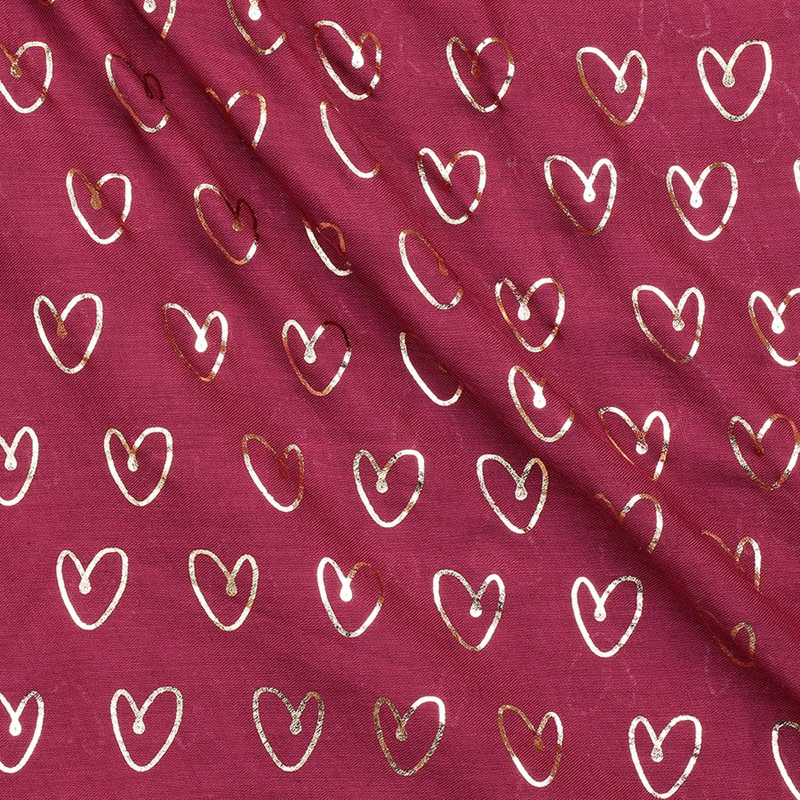 Burgandy Scarf with Rose Gold Heart Foil Print
