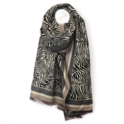 Monochrome Zebra Print Jacquard Scarf | The Jewellery Stop