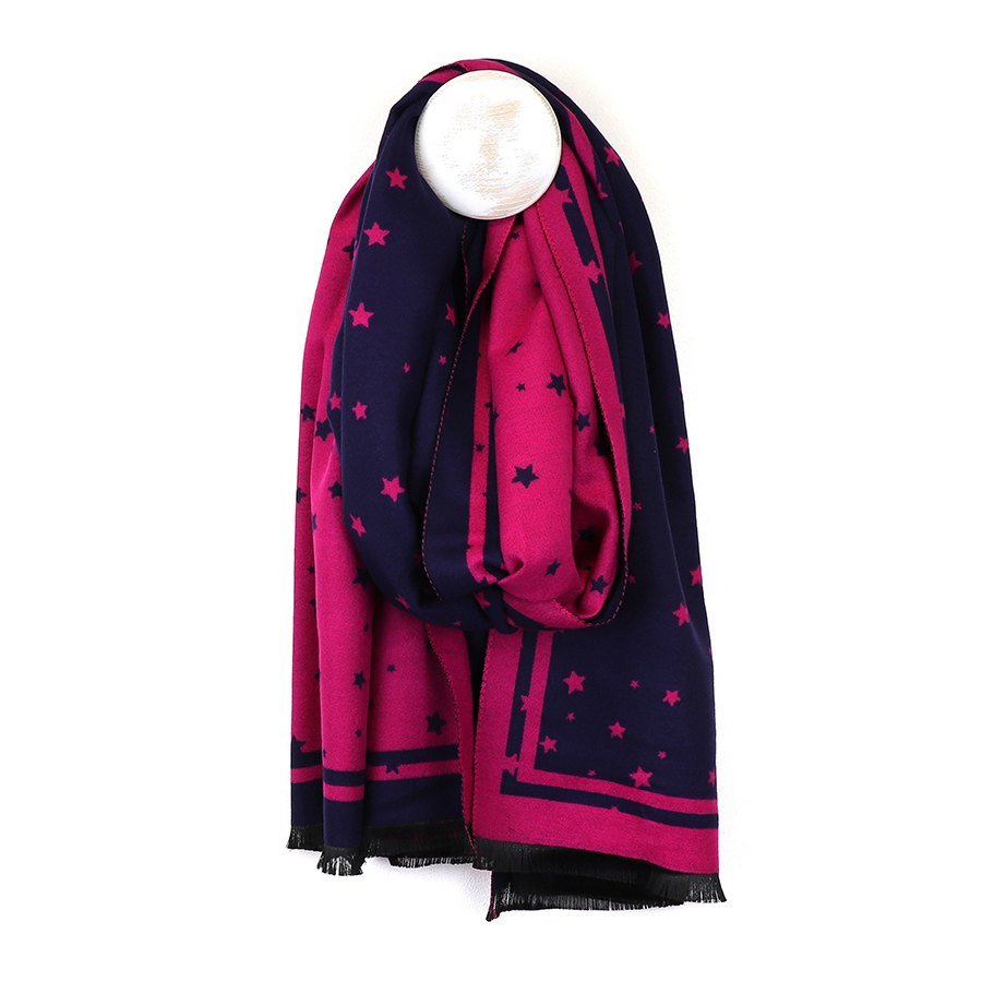 Pink and Navy Reversible Star Scarf | The Jewellery Stop
