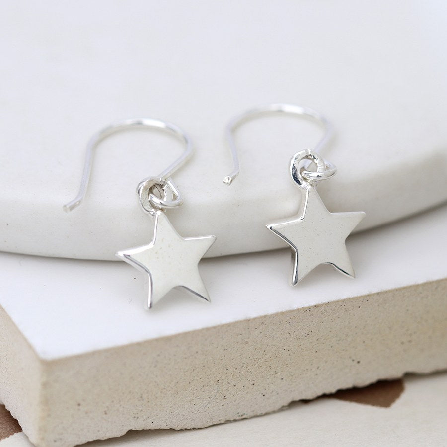 Sterling Silver Star Drop Hook Earrings