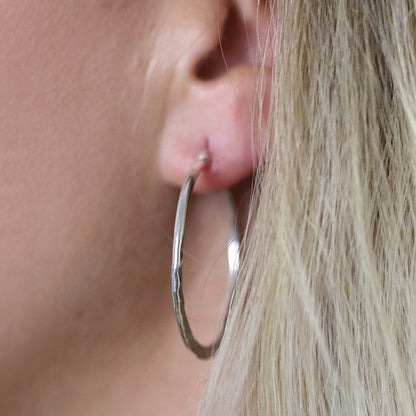 Sterling Silver Hammered Hoop Earrings