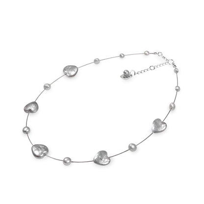 Silver Freshwater Pearl Heart And Nugget Necklace