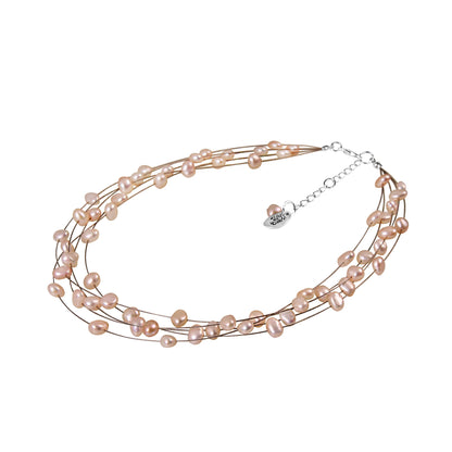 Rose Freshwater Baroque Nugget Pearl 5 Strand Necklace