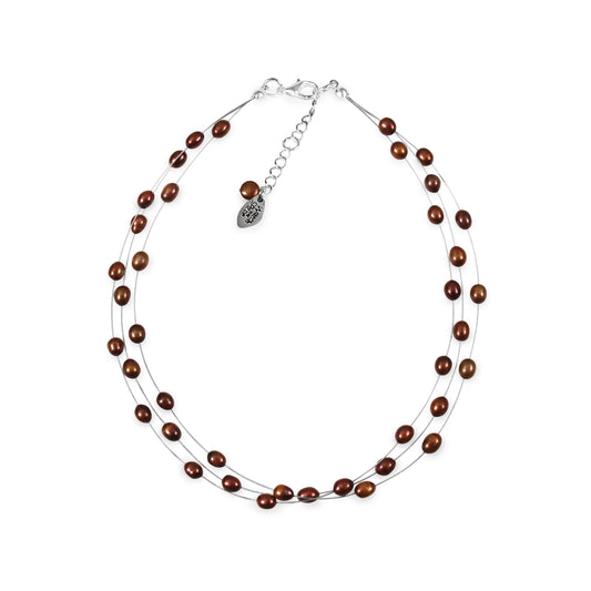 Bronze Freshwater Rice Pearl 3 Strand Floating Necklace