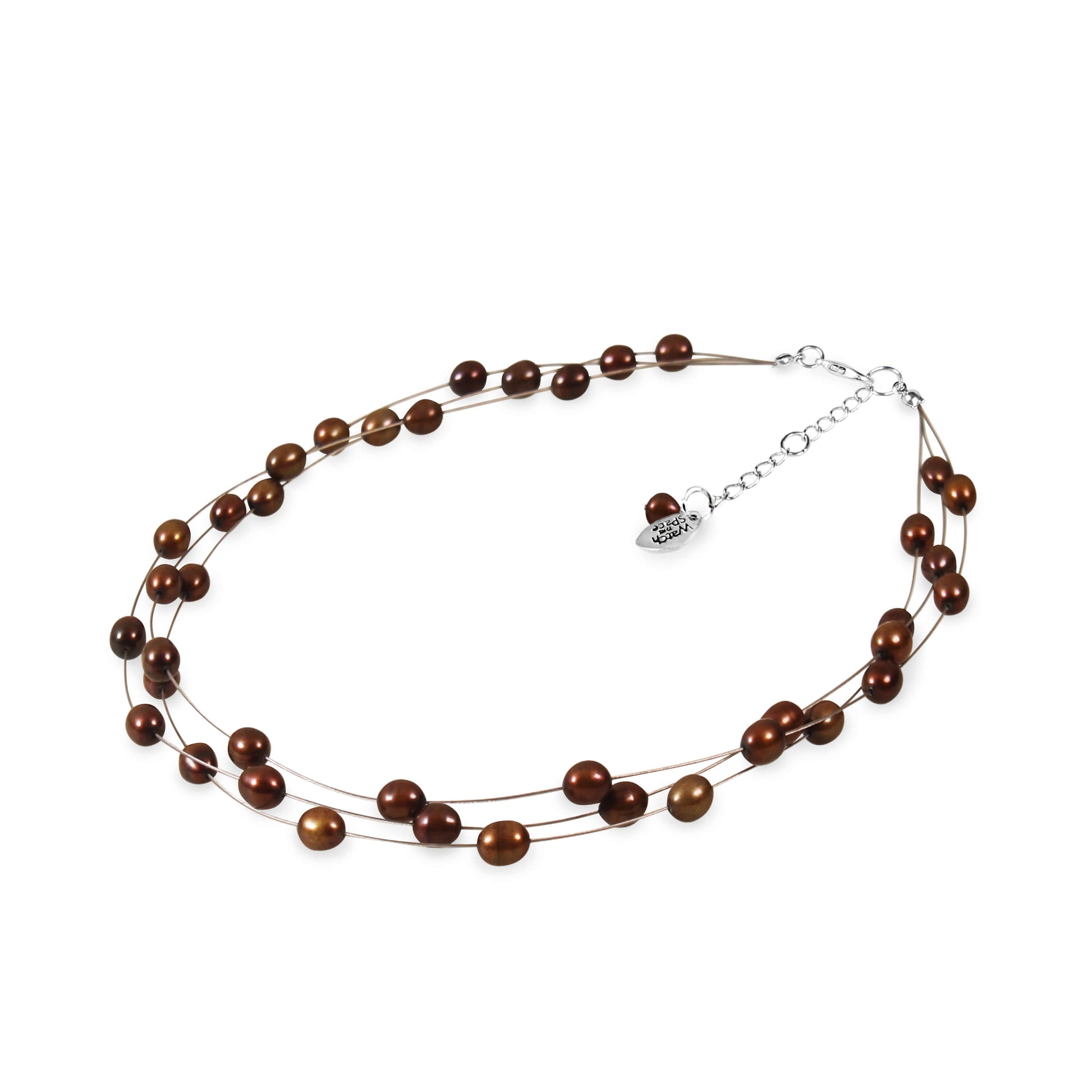 Bronze Freshwater Rice Pearl 3 Strand Floating Necklace