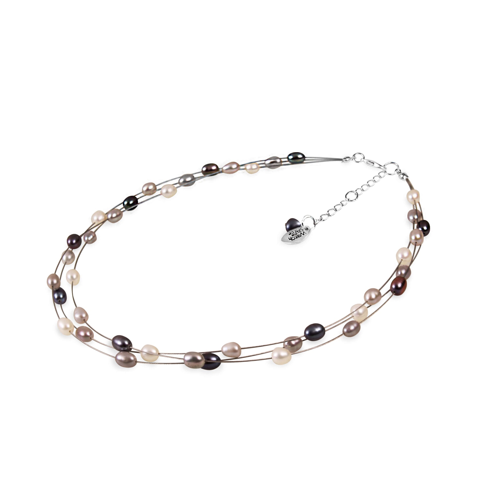Mix Freshwater Rice Pearl 3 Strand Floating Necklace