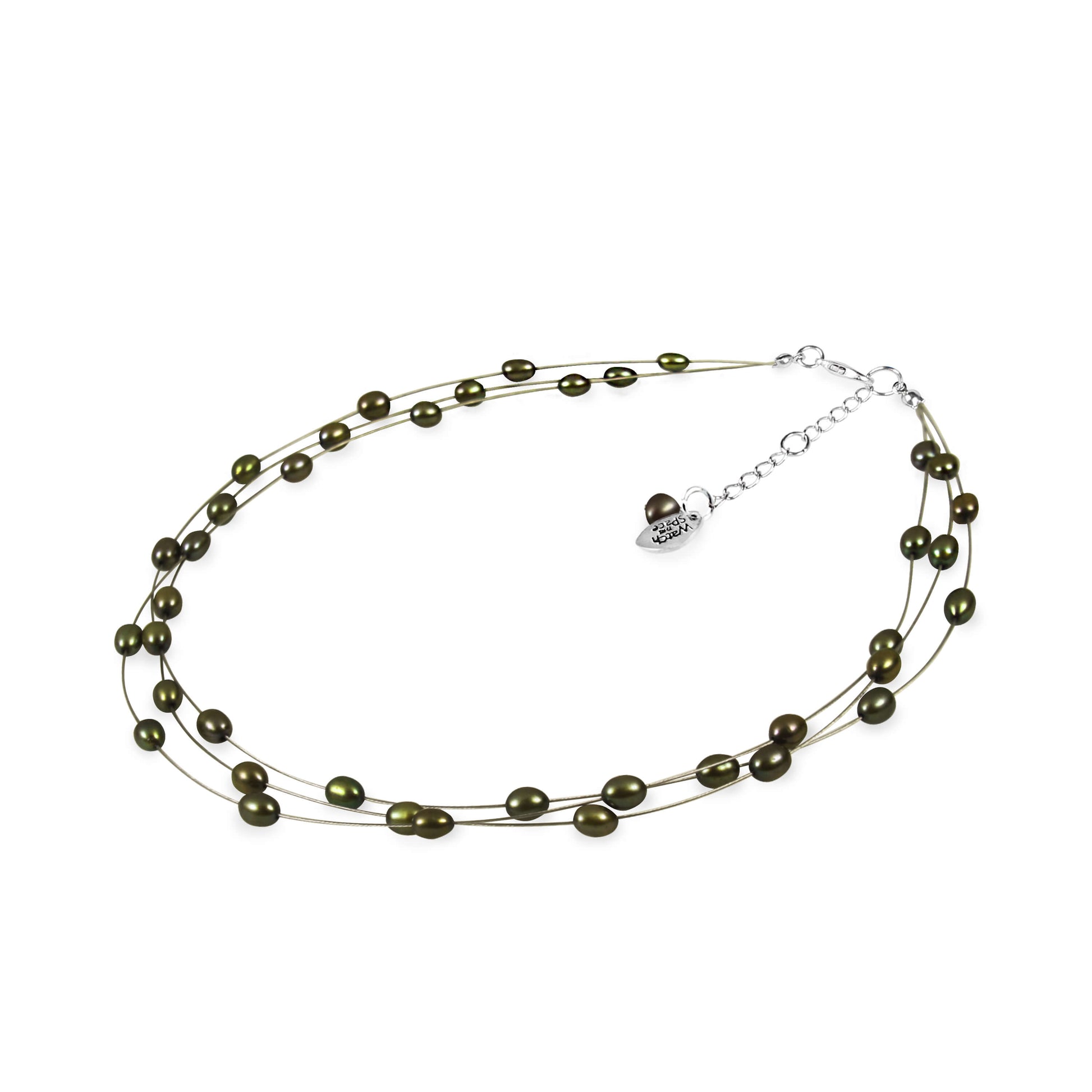 Olive Freshwater Rice Pearl 3 Strand Floating Necklace
