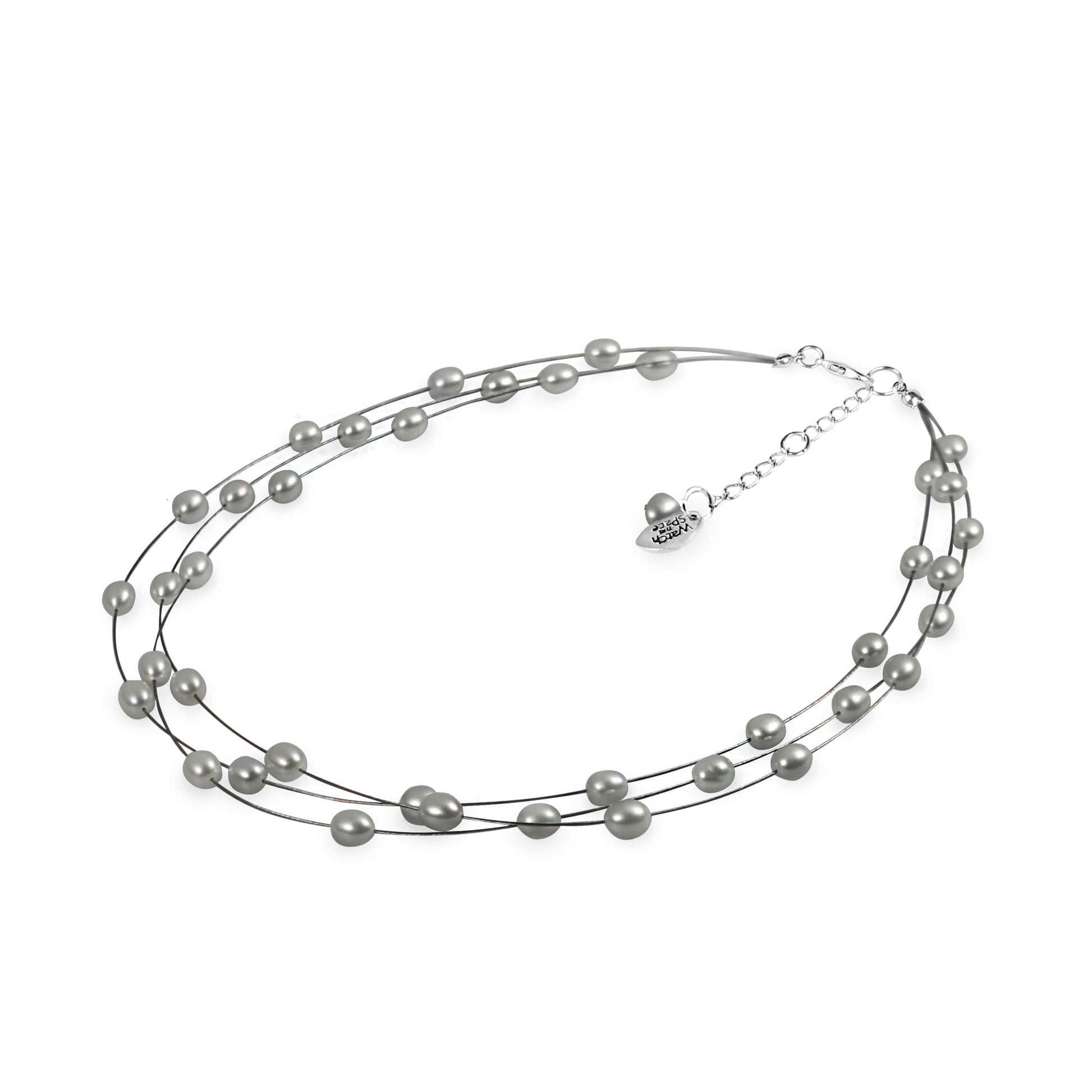 Silver Freshwater Rice Pearl 3 Strand Floating Necklace