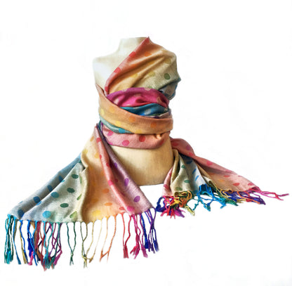 Grey Polka Dot Rainbow Pashmina