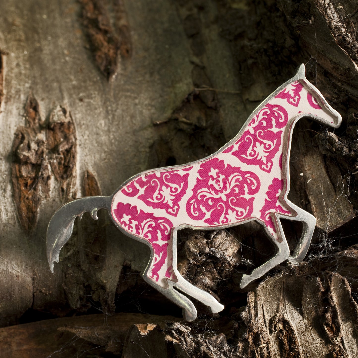 Pink Vintage Pattern Horse Brooch