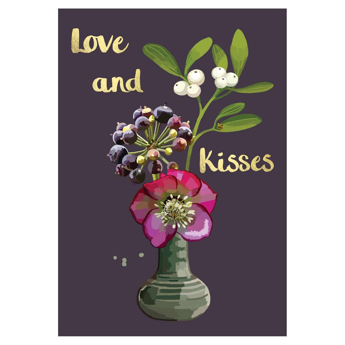 Love and Kisses Foiled Floral Greeting Card