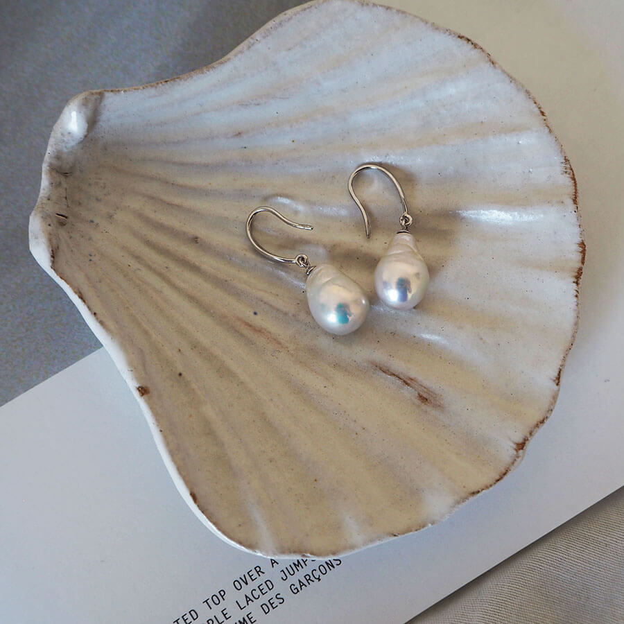 White Baroque Pearl Sterling Silver Hook Earrings