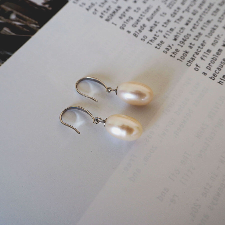 White Freshwater Pearl Sterling Silver Drop Hook Earrings