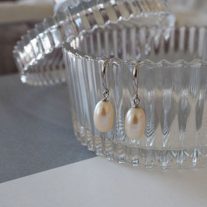 White Freshwater Pearl Sterling Silver Drop Hook Earrings