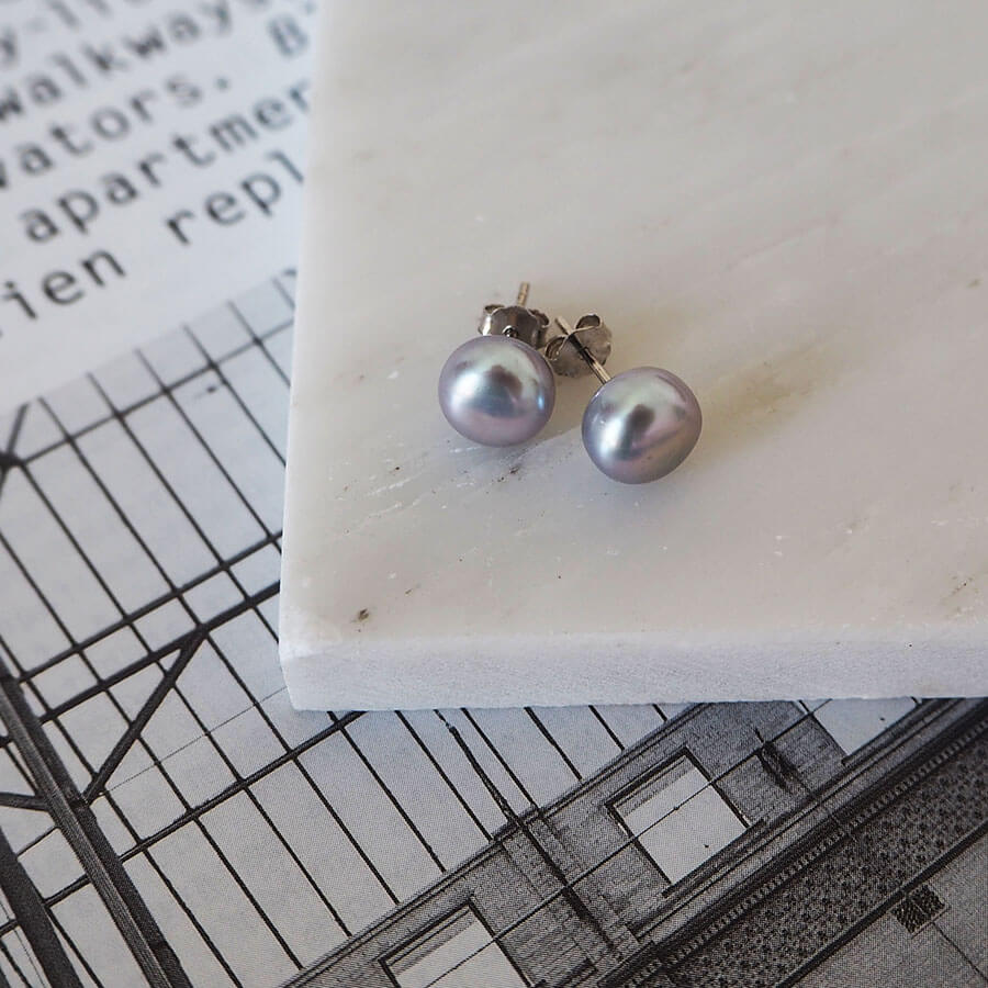 Grey Freshwater Pearl Sterling Silver Stud Earrings