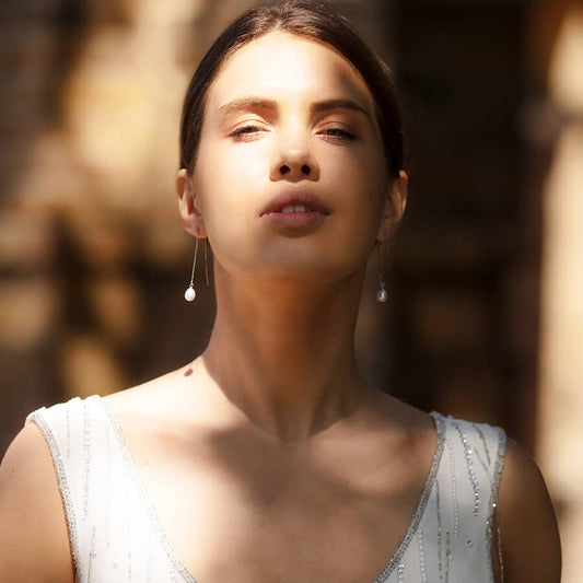 White Freshwater Pearl Sterling Silver Threader Earrings